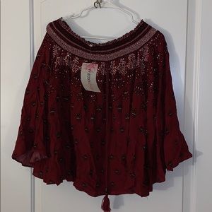 NWT!! Boho Tassel Tie Bell Sleeve Off Shoulder Top